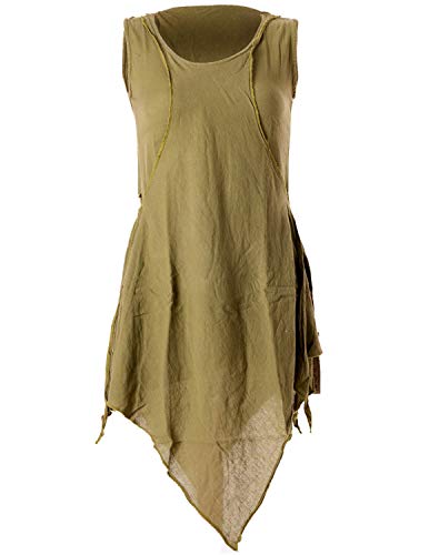 Vishes - Alternative Bekleidung - Zipfeliges Lagenlook Shirt Tunika aus handgewebter Baumwolle - im Used-Look oilve 38 von Vishes