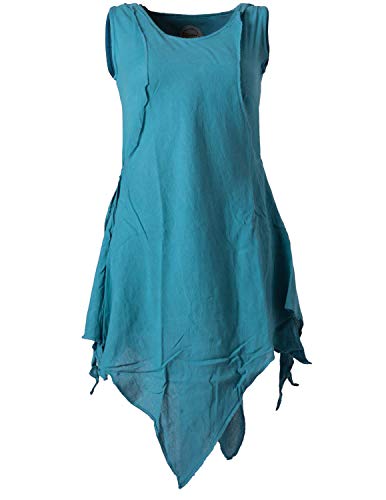 Vishes - Alternative Bekleidung - Zipfeliges Lagenlook Shirt Tunika aus handgewebter Baumwolle - im Used-Look türkis 38 von Vishes