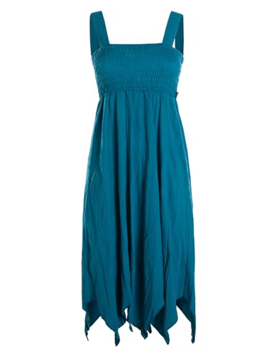 Vishes Alternative Bekleidung - Zipfelkleid aus Bio Baumwolle Kleid mit Zipfeln und Breiten Trägern - Kleid Damen Sommer Kleid lang türkis 36 von Vishes
