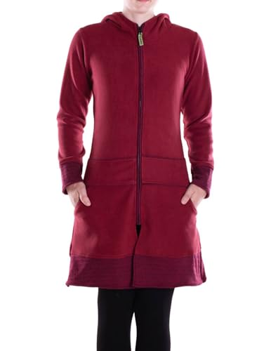 Vishes - Alternative Bekleidung - lange Kapuzenjacke Damen Fleece Hippiemantel Übergangsjacke dunkelrot 42 von Vishes