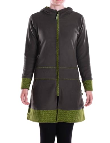 Vishes - Alternative Bekleidung - lange Kapuzenjacke Damen Fleece Hippiemantel Übergangsjacke olive 38 von Vishes