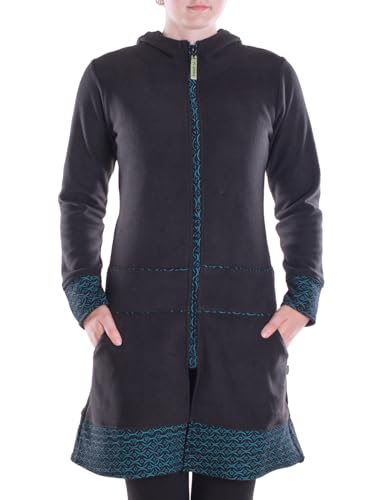 Vishes - Alternative Bekleidung - lange Kapuzenjacke Damen Fleece Hippiemantel Übergangsjacke schwarz-türkis 48 von Vishes