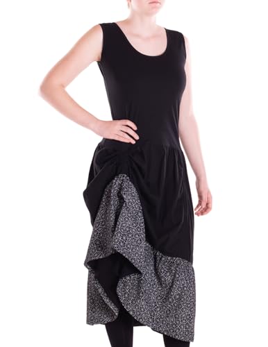 Vishes Alternative Bekleidung - langes handbedrucktes verstellbares Lagenlook Baumwollkleid für Alltag und besondere Anlässe schwarz 50 von Vishes