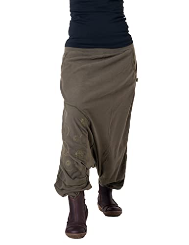 Vishes - Alternative Bekleidung - warme Thermo Haremshose aus Fleece - Bestickt Olive 40-44 von Vishes