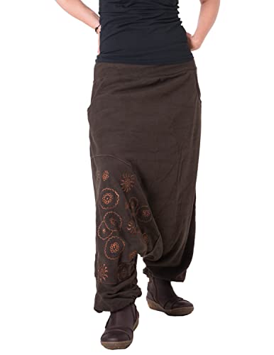 Vishes - Alternative Bekleidung - warme Thermo Haremshose aus Fleece - Bestickt braun 34-38 von Vishes
