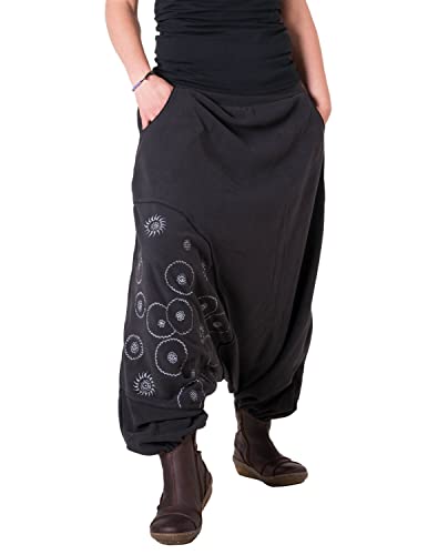 Vishes - Alternative Bekleidung - warme Thermo Haremshose aus Fleece - Bestickt schwarz grau 34-38 von Vishes