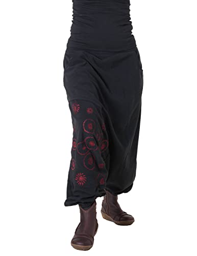 Vishes - Alternative Bekleidung - warme Thermo Haremshose aus Fleece - Bestickt schwarz dunkelrot 34-38 von Vishes