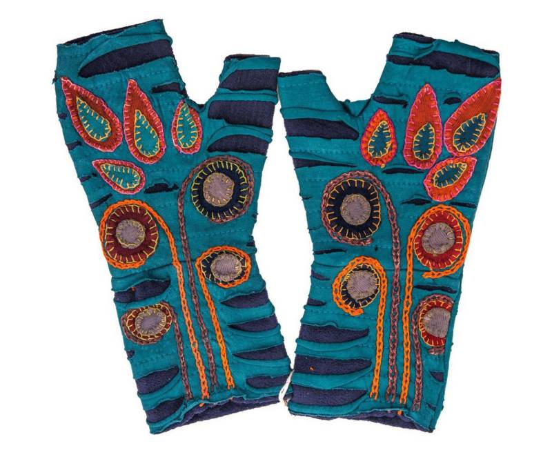 Vishes Armstulpen Bestickte Damen Handschuhe Stulpen mit Daumen Fleece Gefüttert Alternative Bekleidung, Hippie, Goa Style von Vishes