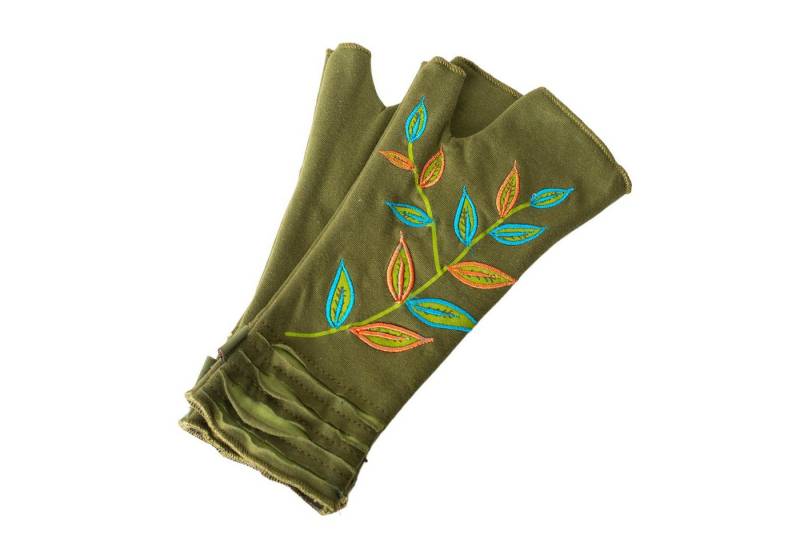 Vishes Armstulpen Bestickte Damen Handschuhe Stulpen mit Daumen Fleece Gefüttert Alternative Bekleidung, Hippie, Goa Style von Vishes