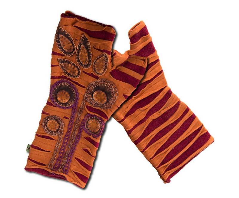 Vishes Armstulpen Bestickte Damen Handschuhe Stulpen mit Daumen Fleece Gefüttert Alternative Bekleidung, Hippie, Goa Style von Vishes
