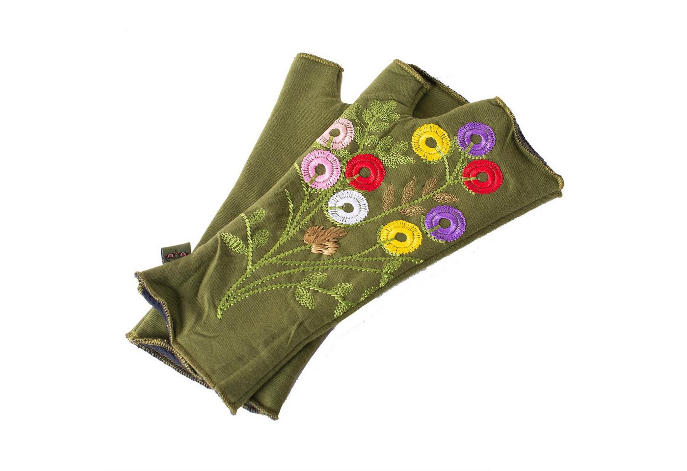 Vishes Armstulpen Warme Handstulpen mit Blumenstickerei, außen Baumwolle, innen Fleece Alternative Bekleidung, Ethno, Hippie, Retro Style von Vishes