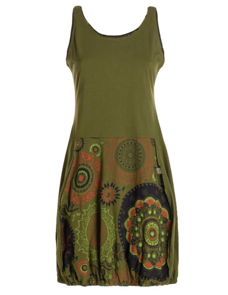 Vishes Ballonkleid Damen mittellanges Kleid Baumwolle geometrisches Muster Ballonkleid Alternative Bekleidung, Ethno, Hippie, Retro Style von Vishes