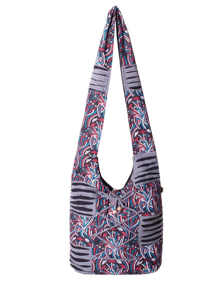 Vishes Beuteltasche Schultertasche Baumwolle Stofftasche mit Kreuzschnürung, Alternative Bekleidung, Ethno, Hippie, Retro Style von Vishes