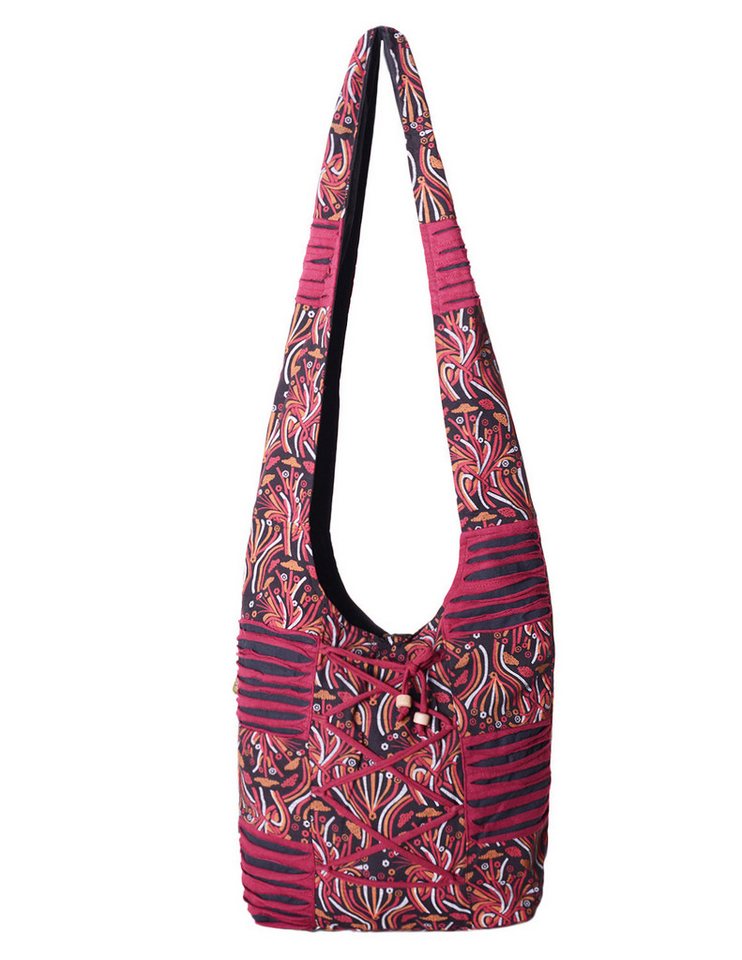 Vishes Beuteltasche Schultertasche Baumwolle Stofftasche mit Kreuzschnürung, Alternative Bekleidung, Ethno, Hippie, Retro Style von Vishes