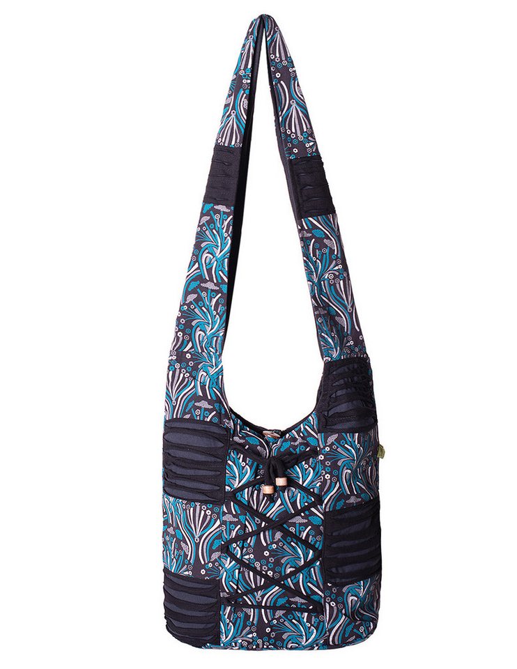 Vishes Beuteltasche Schultertasche Baumwolle Stofftasche mit Kreuzschnürung, Alternative Bekleidung, Ethno, Hippie, Retro Style von Vishes