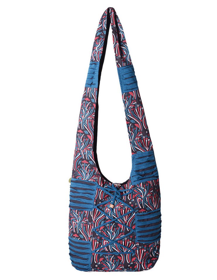 Vishes Beuteltasche Schultertasche Baumwolle Stofftasche mit Kreuzschnürung, Alternative Bekleidung, Ethno, Hippie, Retro Style von Vishes