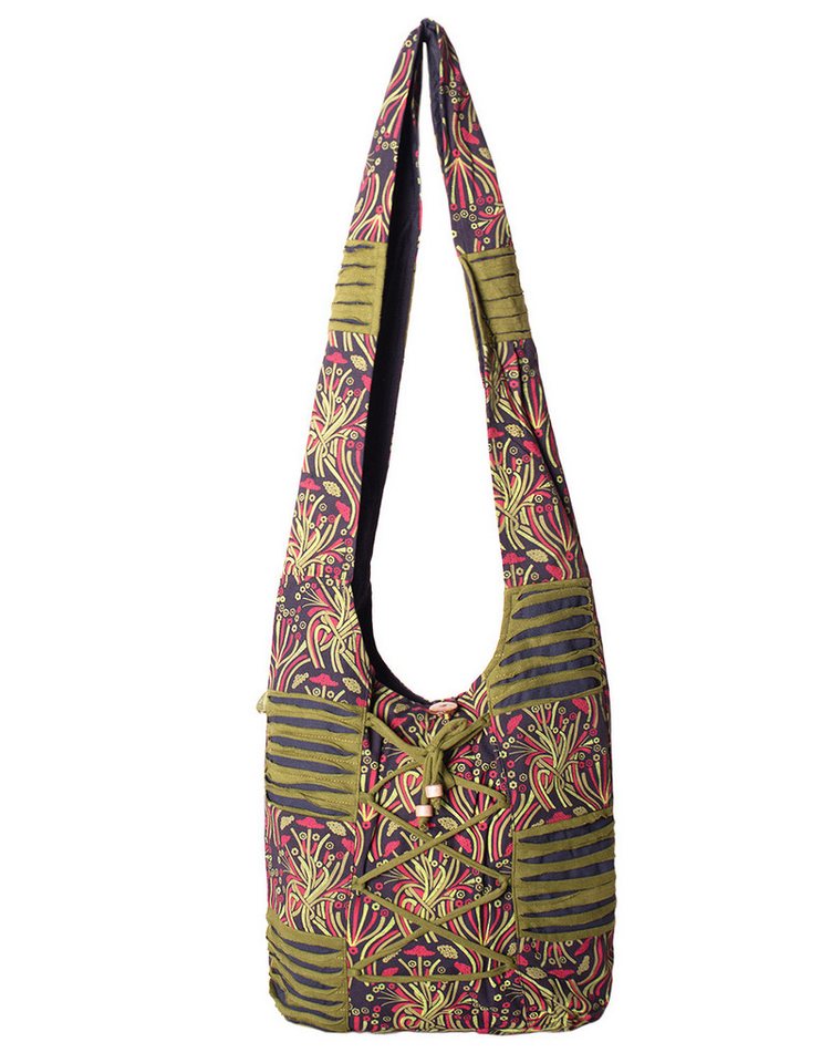 Vishes Beuteltasche Schultertasche Baumwolle Stofftasche mit Kreuzschnürung, Alternative Bekleidung, Ethno, Hippie, Retro Style von Vishes