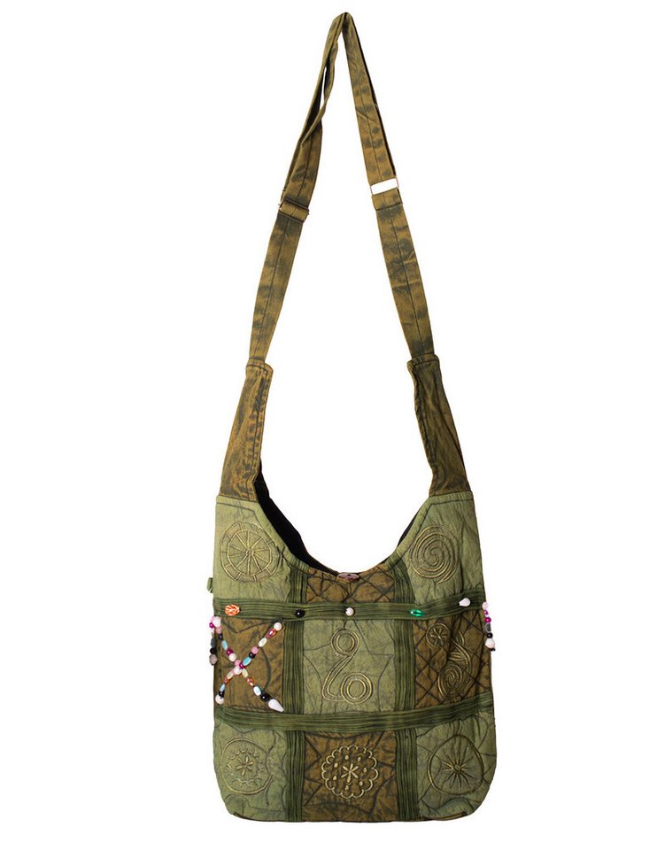 Vishes Beuteltasche Schultertasche Baumwolle Umhängetasche bestickt verstellbar, Alternative Bekleidung, Ethno, Hippie, Retro Style von Vishes