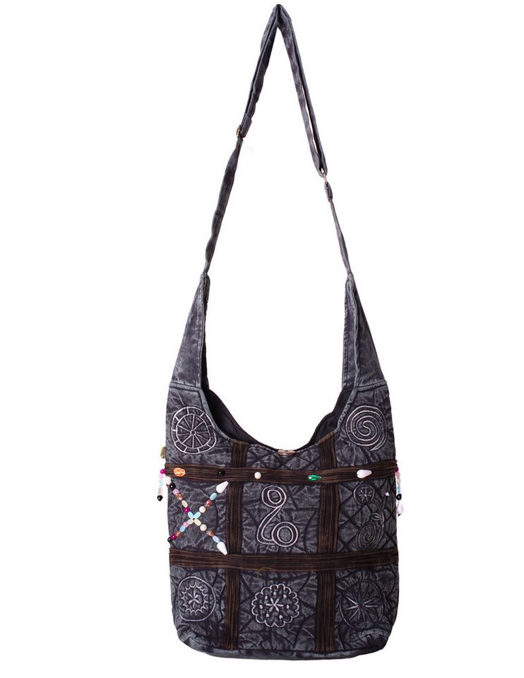 Vishes Beuteltasche Schultertasche Baumwolle Umhängetasche bestickt verstellbar, Alternative Bekleidung, Ethno, Hippie, Retro Style von Vishes