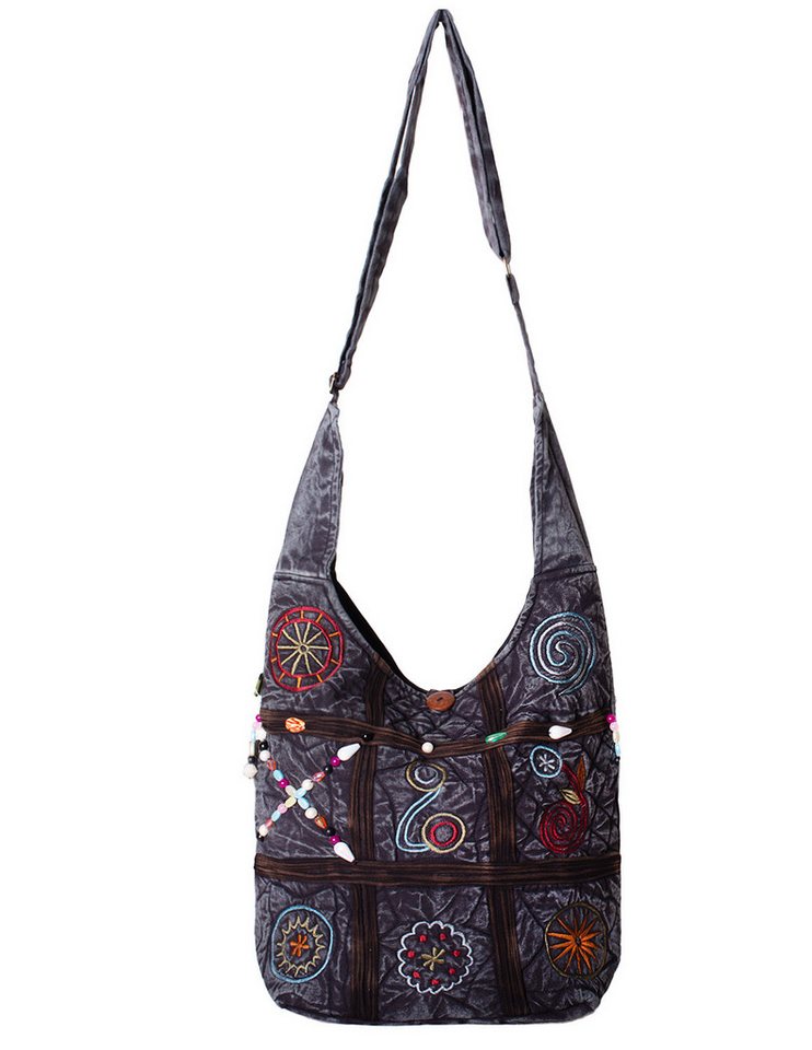 Vishes Beuteltasche Schultertasche Baumwolle Umhängetasche bestickt verstellbar, Alternative Bekleidung, Ethno, Hippie, Retro Style von Vishes