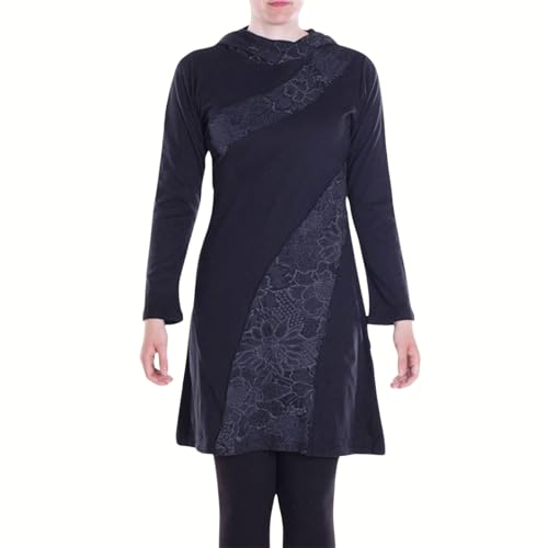 Vishes Blumenkleid Langarm-Spitzenkleid mit Kapuze in Schwarz | Größe 4XL (48-50) | Handgefertigt aus 100% Baumwolle | Ideal für Jede Jahreszeit | Nachhaltige Alternative Bekleidung von Vishes