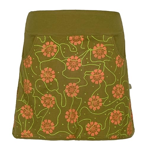 Vishes - Damen Baumwoll-Rock, 70er 80er Jahre Retro Blumen Muster Bedruckt Taschen Olive 36 von Vishes