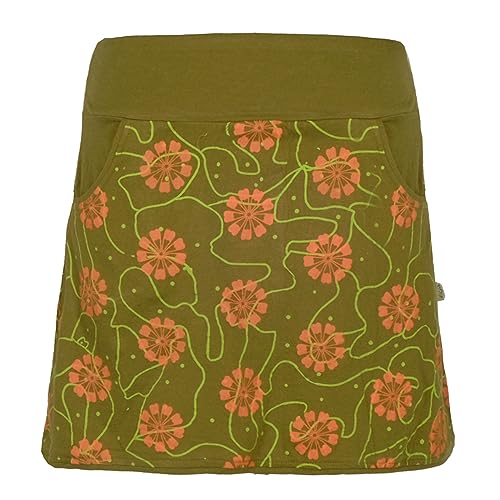 Vishes - Damen Baumwoll-Rock, 70er 80er Jahre Retro Blumen Muster Bedruckt Taschen Olive 42 von Vishes
