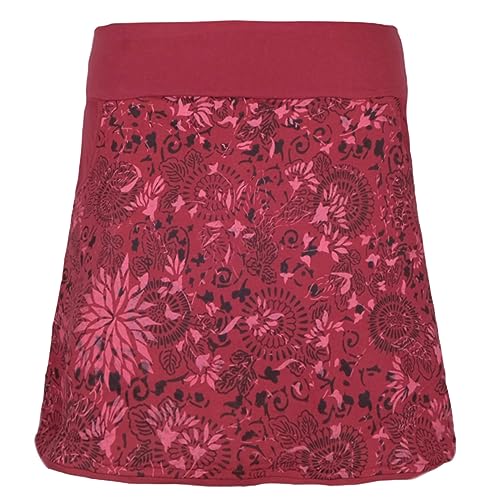 Vishes - Damen Baumwoll-Rock, 70er 80er Jahre Retro Mandala Blumen Muster Bedruckt Taschen dunkelrot 38 von Vishes