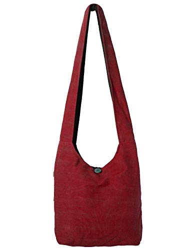 Vishes - Damen Herren Umhängetasche Stoff Schulterbeutel Schultertasche Baumwolle dunkelrot von Vishes