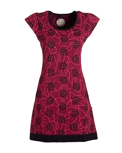 Vishes Damen Kurzarm Kleid in Dunkelrot I Größe 3XL (46) I Handgefertigt aus 100% Baumwolle I Stylisches Sommerkleid für Freizeit & Alltag I Nachhaltige Alternative Bekleidung von Vishes