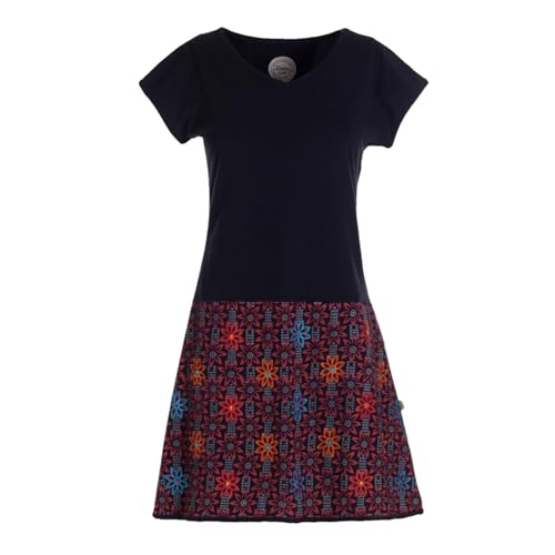 Vishes Damen Kurzarm Kleid mit Blümchen in Schwarz I Größe M (38) I Handgefertigt aus 100% Baumwolle I Stylisches Sommerkleid für Freizeit & Alltag I Nachhaltige Alternative Bekleidung von Vishes