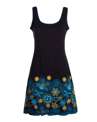 Vishes Damen Longshirt-Kleid mit Blümchen in Schwarz I Größe XS (34-36) I Handgefertigt aus 100% Baumwolle I Stylisches Sommerkleid für Freizeit & Alltag I Nachhaltige Alternative Bekleidung von Vishes