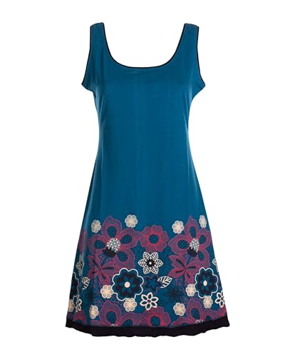 Vishes Damen Longshirt-Kleid mit Blümchen in Türkis I Größe XS (34-36) I Handgefertigt aus 100% Baumwolle I Stylisches Sommerkleid für Freizeit & Alltag I Nachhaltige Alternative Bekleidung von Vishes