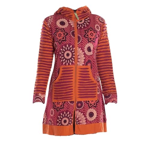 Vishes Damen Mantel mit Kapuze in Dunkelrot | Größe S (36) | Handgefertigt aus 100% Baumwolle | Ideal für Frühling, Sommer & Herbst | Nachhaltige Alternative Bekleidung von Vishes