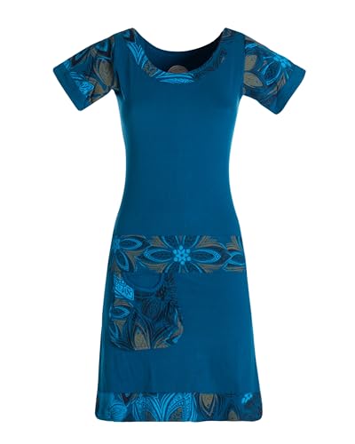 Vishes Damen Kurzarm Kleid in Türkis I Größe 3XL (44) I Handgefertigt aus 100% Baumwolle I Stylisches Sommerkleid für Freizeit & Alltag I Nachhaltige Alternative Bekleidung von Vishes