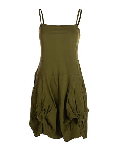 Vishes Damen Sommerkleid im Ballon-Stil I Olive I Größe 3XL (44) I 100% Baumwolle I Stylisches Sommerkleid für Freizeit & Alltag I Nachhaltige Alternative Bekleidung von Vishes