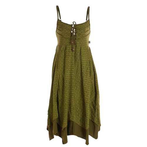 Vishes Damen Sommerkleid in Olive mit Spaghettiträgern I Größe 2XL (44) I 100% Baumwolle I Stylisches Sommerkleid für Freizeit & Alltag I Nachhaltige Alternative Bekleidung von Vishes