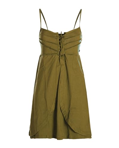 Vishes Damen Sommerkleid in Olive mit Spaghettiträgern I Größe S (34-36) I 100% Baumwolle I Stylisches Sommerkleid für Freizeit & Alltag I Nachhaltige Alternative Bekleidung von Vishes