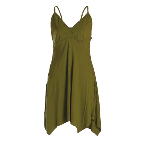 Vishes Damen Sommerkleid mit Spaghettiträgern in Olive I Größe S (36) I Handgefertigt aus 100% Baumwolle I Träger-Kleid I Ideal für Frühjahr & Sommer I Nachhaltige Alternative Bekleidung von Vishes
