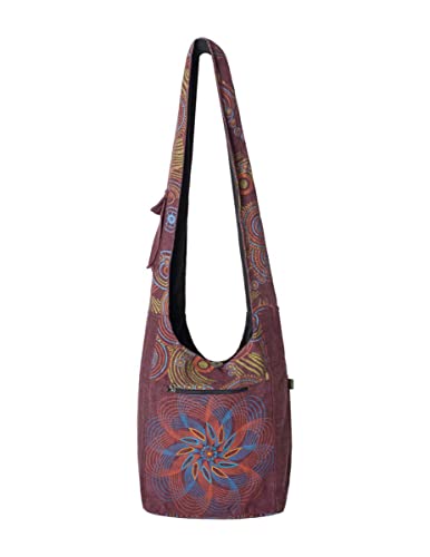 Vishes Damen Umhängetasche Stoff Beuteltasche Schulter Taschen Yogi Bag Baumwolltasche Mandala dunkelrot von Vishes