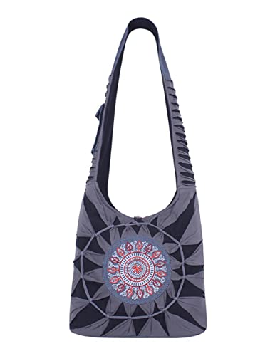 Vishes Damen Umhängetasche Stoff Beuteltasche Schulter Taschen Yogi Bag Baumwolltasche Mandala grau von Vishes