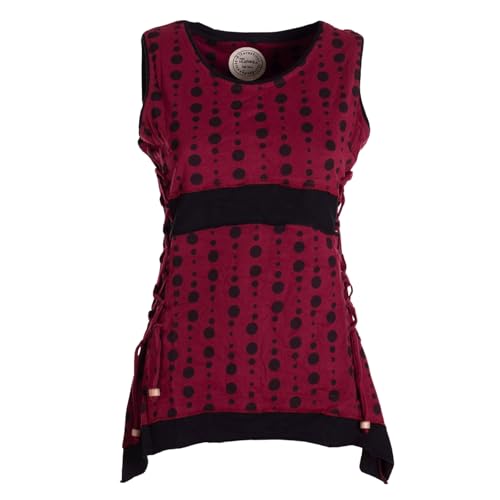Vishes - Alternative Bekleidung - Damen Sommer-Top Zipfel-Top Punkte T-Shirt mit Bändern zum Schnüren dunkelrot 42 von Vishes