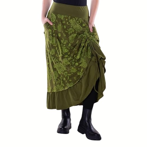 Vishes Damen längenverstellbarer Maxi-Rock in Olive I Größe L (40) I Handgefertigt aus 100% Baumwolle I Ideal für Jede Gelegenheit I Nachhaltige Alternative Bekleidung von Vishes