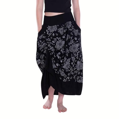 Vishes Damen längenverstellbarer Maxi-Rock in Schwarz I Größe 2XL (42-44) I Handgefertigt aus 100% Baumwolle I Ideal für Jede Gelegenheit I Nachhaltige Alternative Bekleidung von Vishes