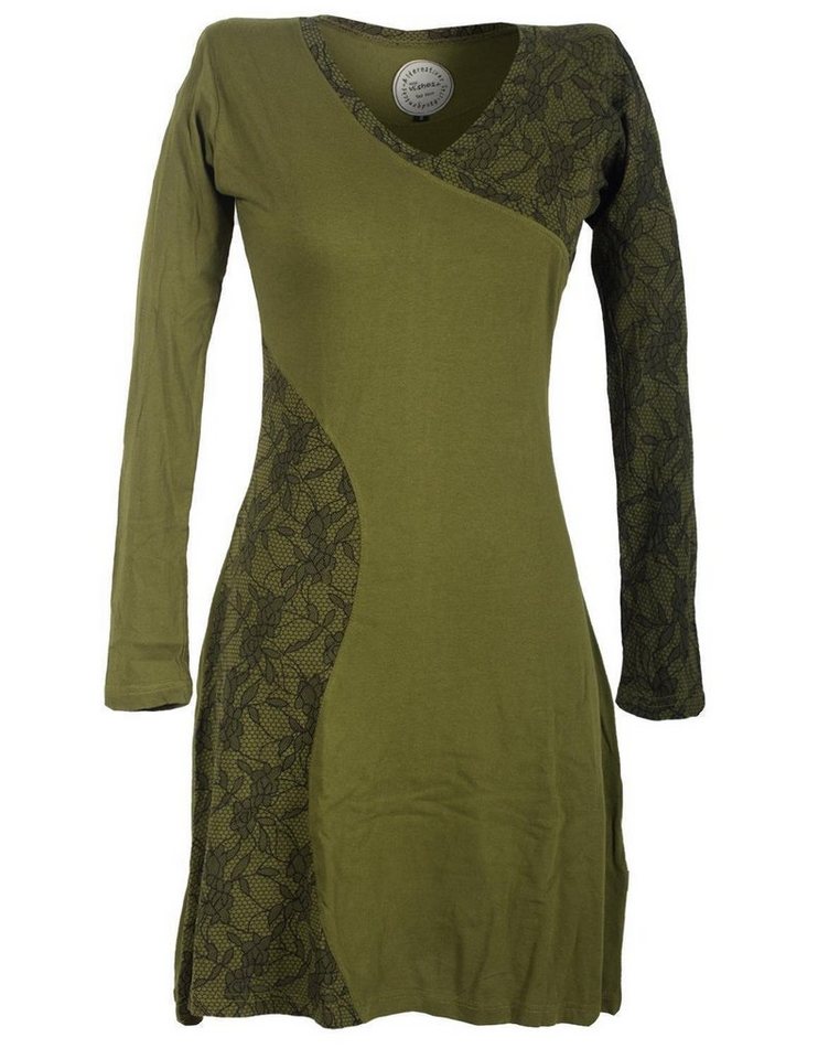 Vishes Jerseykleid Asymmetrisches Lagenlook Kleid mit Spitze bedruckt Hippie, Goa, Boho, Ethno Style von Vishes