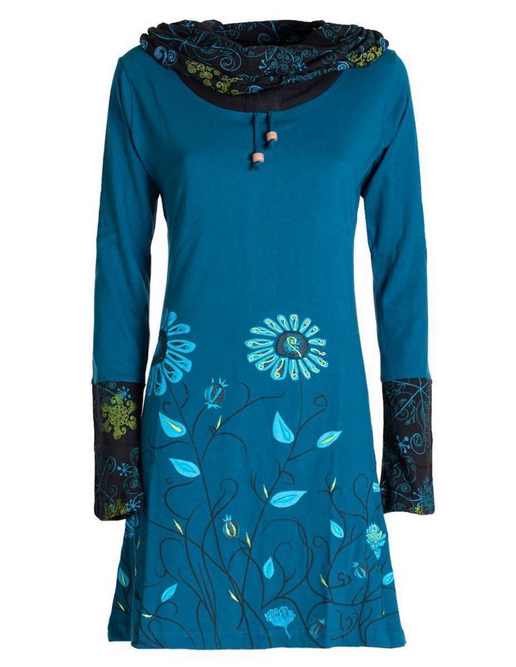 Vishes Jerseykleid Blumen-Kleid Langarm-Shirtkleid Schal-Kleid Baumwollkleid Goa, Ethno, Hippie Style von Vishes