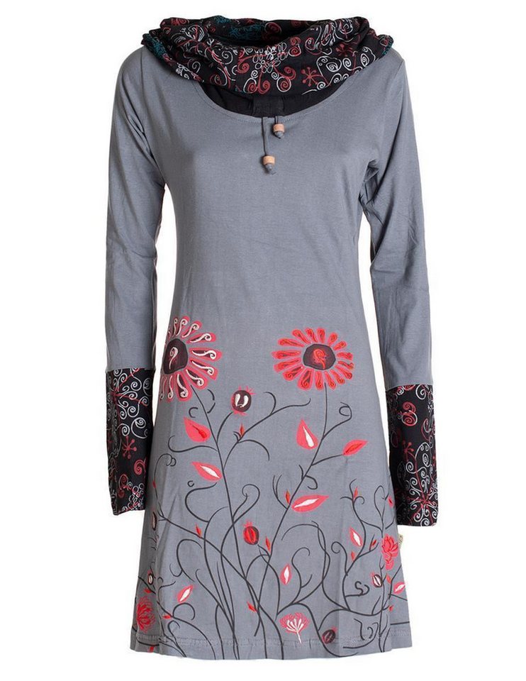 Vishes Jerseykleid Blumen-Kleid Langarm-Shirtkleid Schal-Kleid Baumwollkleid Goa, Ethno, Hippie Style von Vishes