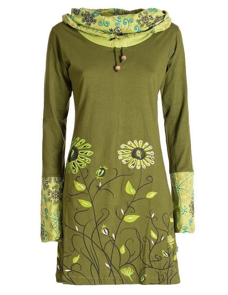 Vishes Jerseykleid Blumen-Kleid Langarm-Shirtkleid Schal-Kleid Baumwollkleid Goa, Ethno, Hippie Style von Vishes