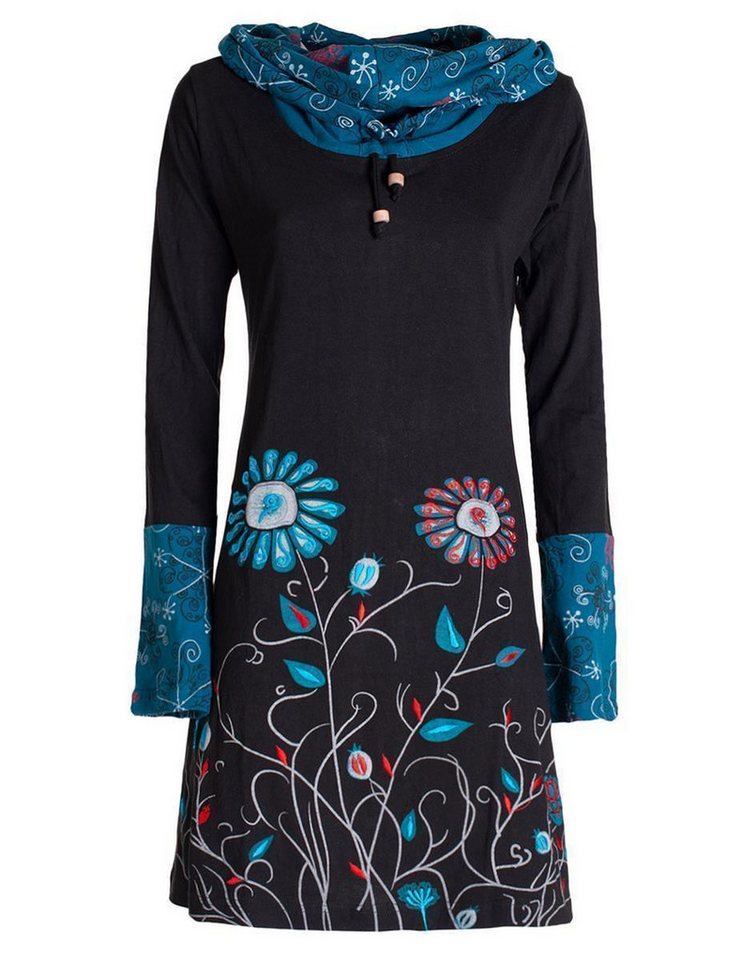 Vishes Jerseykleid Blumen-Kleid Langarm-Shirtkleid Schal-Kleid Baumwollkleid Goa, Ethno, Hippie Style von Vishes