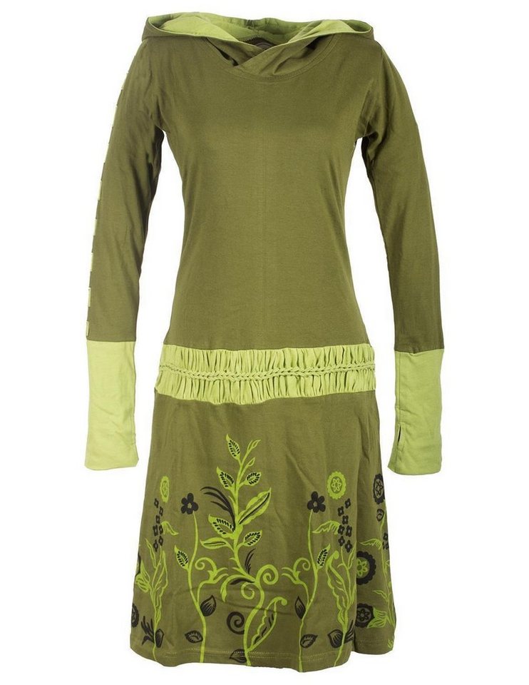 Vishes Jerseykleid Blumen Kleid mit Kapuze und geknüpftem Gürtel Ethno, Goa, Boho, Elfen Style von Vishes